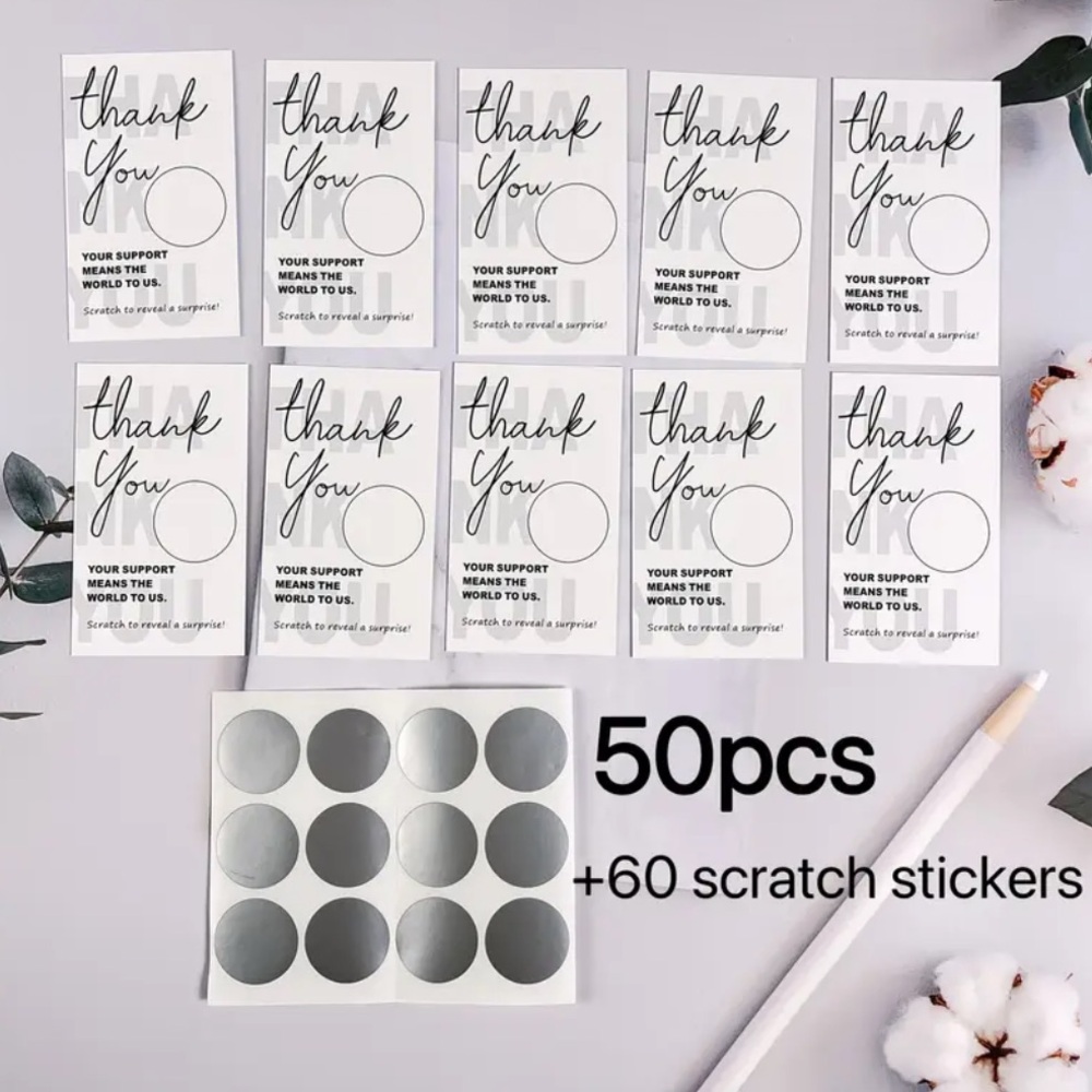 White Scratch Off Thank You Cards - Set of 50